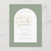 Carte Postale Vert sage | Boho Arch Gold Floral Mariage (Devant)