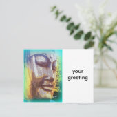 Carte Postale vert visage bouddha (Debout devant)