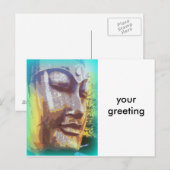 Carte Postale vert visage bouddha (Devant / Derrière)