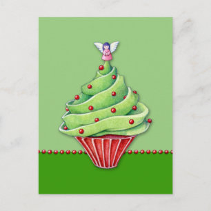 Carte postale verte Cupcake de Noël