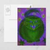 Carte postale verte de chat effrayant (Devant / Derrière)