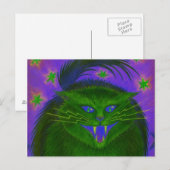Carte postale verte de chat effrayant horizontale (Devant / Derrière)