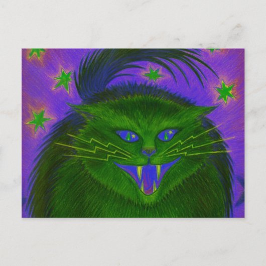 Carte postale verte de chat effrayant horizontale (Devant)