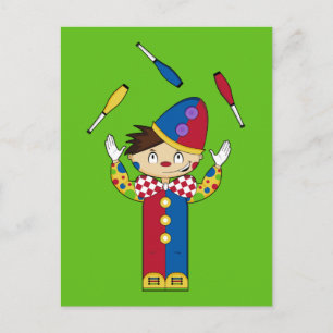 Carte postale verte de clown de cirque en jonglage