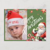 Carte postale verte de Noël Père Noël personnalisé (Devant)