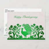 Carte postale verte Thanksgiving Turkey Floral (Devant / Derrière)