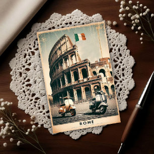 Carte Postale Vespa et Colisée de Rome vintage