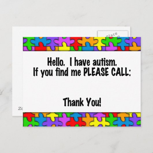 Carte Postale Veuillez appeler la balise Autism ID (Devant / Derrière)