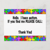 Carte Postale Veuillez appeler la balise Autism ID (Devant)