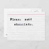 Carte Postale Veuillez envoyer du chocolat (Devant / Derrière)
