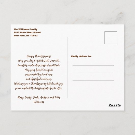 Carte Postale Vibes d'automne rustiques Thanksgiving (Dos)