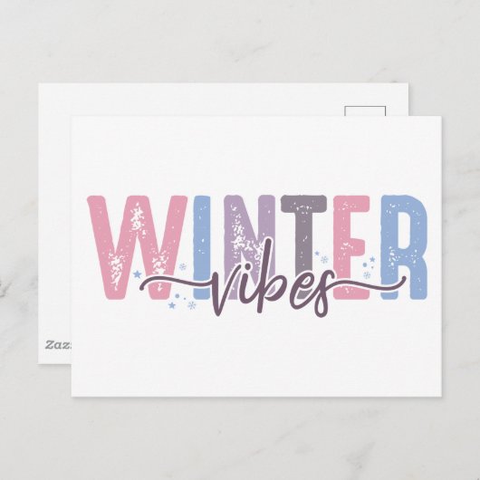 Carte Postale Vibes d'Hiver - Typographie Douce Pastel (Devant / Derrière)