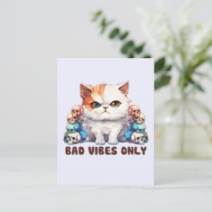 Carte Postale Vibes incorrectes uniquement - Fierce Chat & Skuls