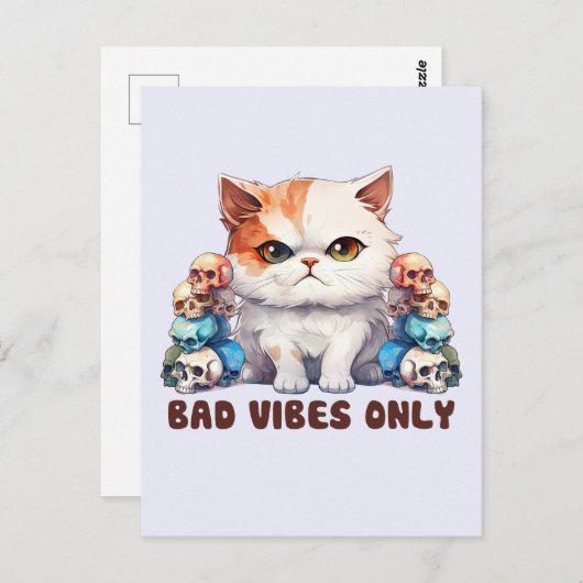 Carte Postale Vibes incorrectes uniquement - Fierce Chat & Skuls (Devant / Derrière)