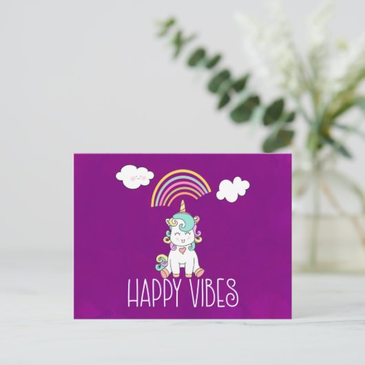 Carte Postale Vibes Joyeuses Cute Smiling Unicorn (Debout devant)