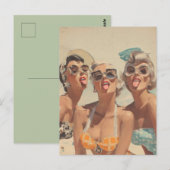 Carte Postale Vibes Rétro de Pin-Up de Plage (Devant / Derrière)