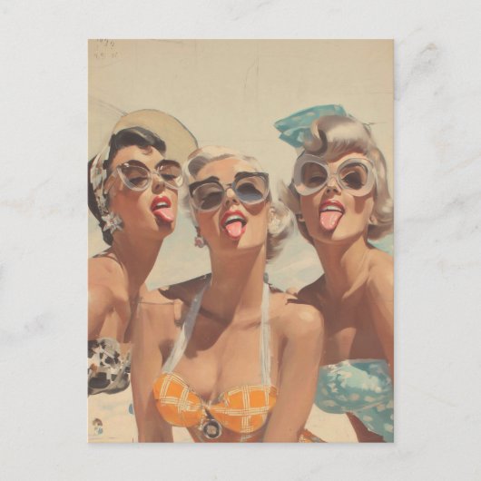 Carte Postale Vibes Rétro de Pin-Up de Plage (Devant)