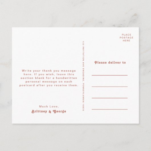 Carte Postale Vibes rétro simples | Merci Mariage rose (Dos)