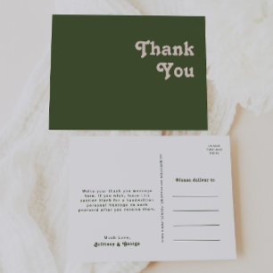 Carte Postale Vibes rétro simples   Merci Mariage vert olive