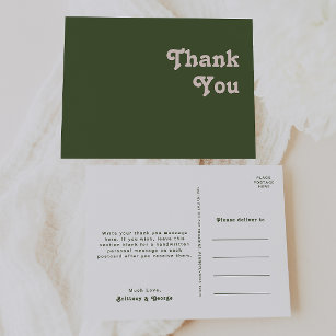 Carte Postale Vibes rétro simples   Merci Mariage vert olive