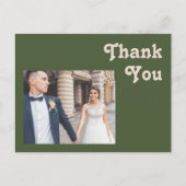 Carte Postale Vibes rétro simples | Merci Mariage vert olive (Devant)