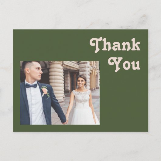 Carte Postale Vibes rétro simples | Merci Mariage vert olive (Devant)