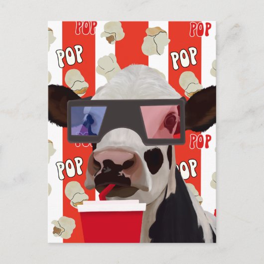 Carte Postale Vibes rétro Whimsical Popcorn Lover Cow (Devant)
