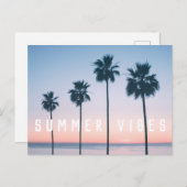 Carte Postale Vibes tropicales d'été rose et bleu Palm Tree couc (Devant / Derrière)