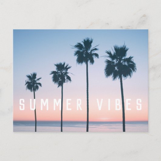 Carte Postale Vibes tropicales d'été rose et bleu Palm Tree couc (Devant)