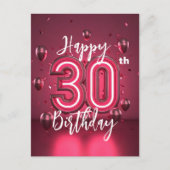Carte Postale Vibrant Chic Neon Rose 30e Anniversaire avec Ballo (Devant)
