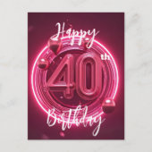 Carte Postale Vibrant Chic Néon Rose 40e Anniversaire (Devant)