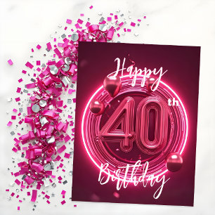 Carte Postale Vibrant Chic Néon Rose 40e Anniversaire