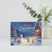 Carte Postale Vibrant Christmas Postcard – Snowman & Santa (Debout devant)