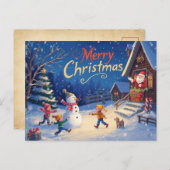 Carte Postale Vibrant Christmas Postcard – Snowman & Santa (Devant / Derrière)