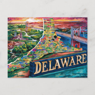 Carte Postale Vibrant Delaware Map Art