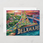 Carte Postale Vibrant Delaware Map Art (Devant / Derrière)