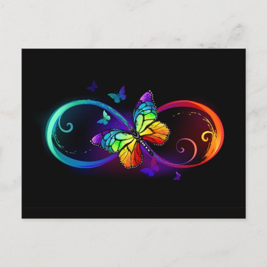 Carte Postale Vibrant infinity with rainbow butterfly on black (Devant)