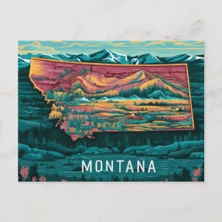 Carte Postale Vibrant Montana Map Art