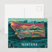 Carte Postale Vibrant Montana Map Art (Devant / Derrière)