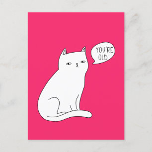 Carte Postale Vibrant rose drôle chat "you're old" Anniversaire