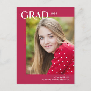 Carte Postale Vibrant rose moderne 1-Photo 2025 Graduation Party