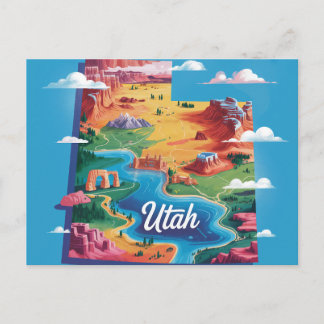 Carte Postale Vibrant Utah Conceptual Map Art
