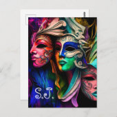 Carte Postale Vibrants Visions des Masques Vénitiens (Devant / Derrière)