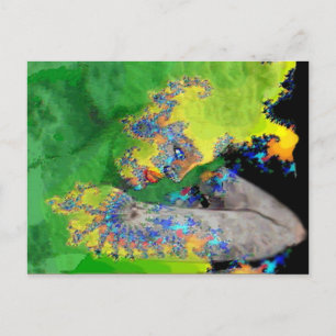 CARTE POSTALE VIBRATION DE MATTER, FRACTAL WOMAN IN GREEN YELLOW