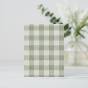 Carte Postale Vichy vert sauge Texture de lin à carreaux de Buff