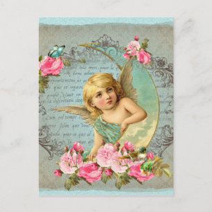 Carte Postale Victorian Angel bleu vintage rose rose antique ros