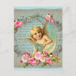 Carte Postale Victorian Angel bleu vintage rose rose antique ros