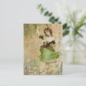 Carte Postale Victorian Dancing Girl Green Red Rose (Debout devant)