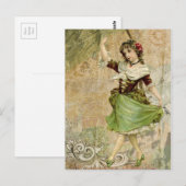 Carte Postale Victorian Dancing Girl Green Red Rose (Devant / Derrière)