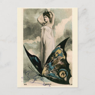 Carte Postale Victorian Era Art Nouveau Girl sur papillon
